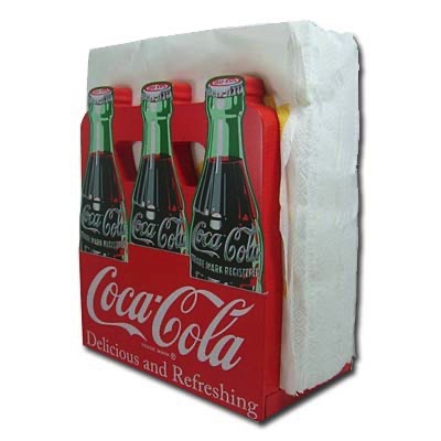 7329-2 € 20,00 coca cola servet houder van hout in vorm van coca cola flesjes.jpeg